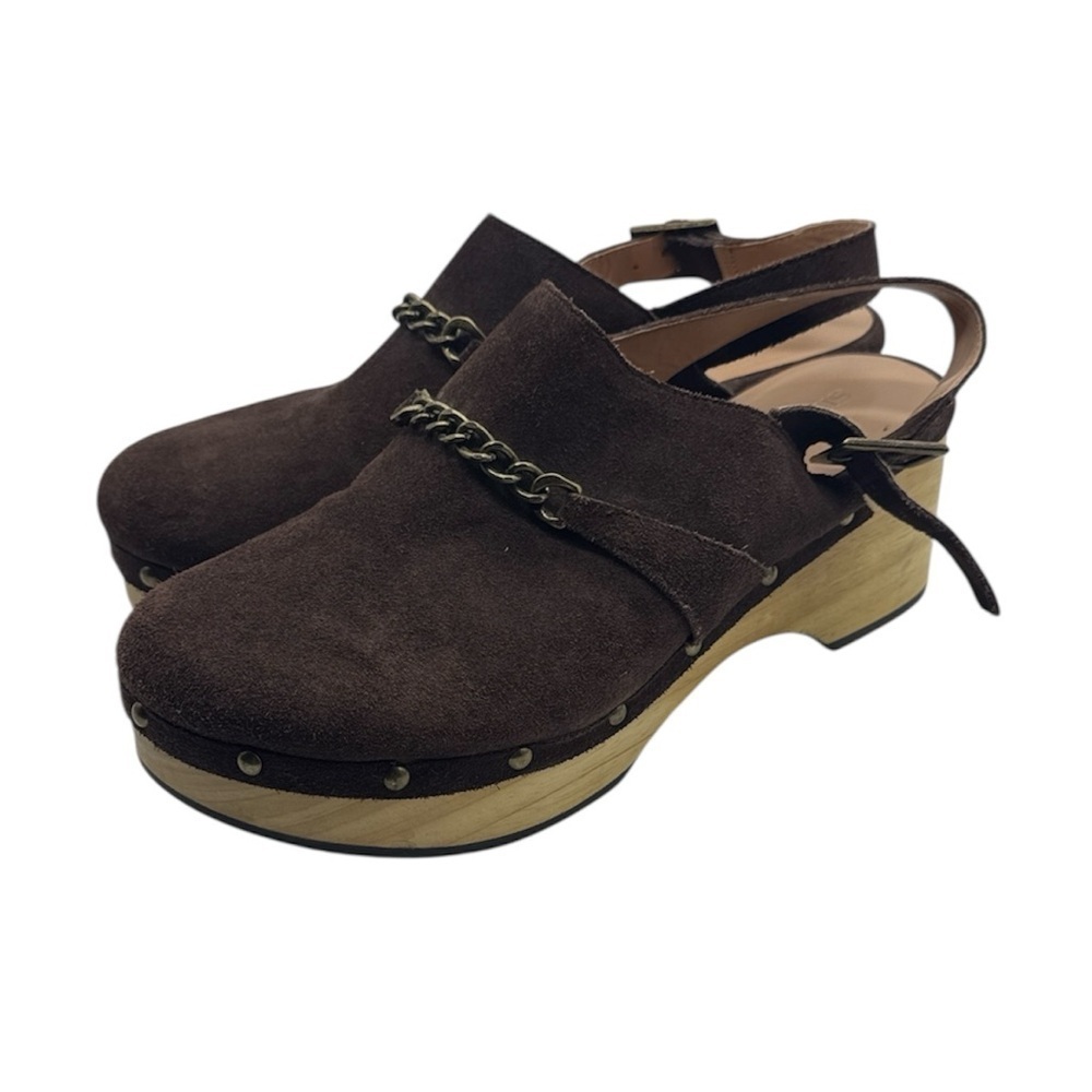 Anthropologie Silent D Georgia Suede‎ Leather Slingback Clogs Brown Size 40